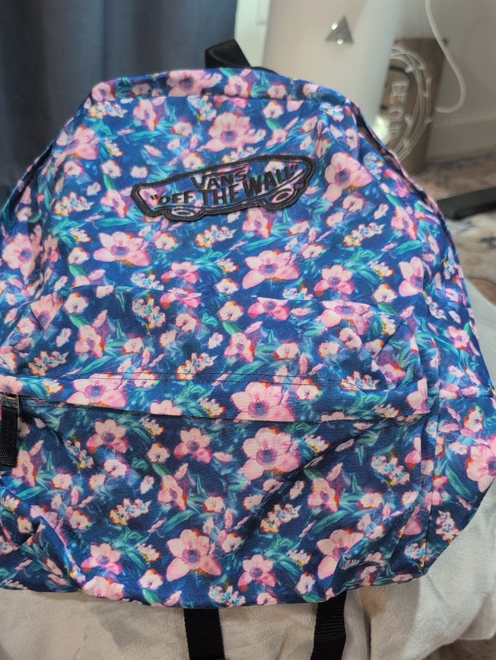 Vans Blue Floral Backpack with Pink Flowers